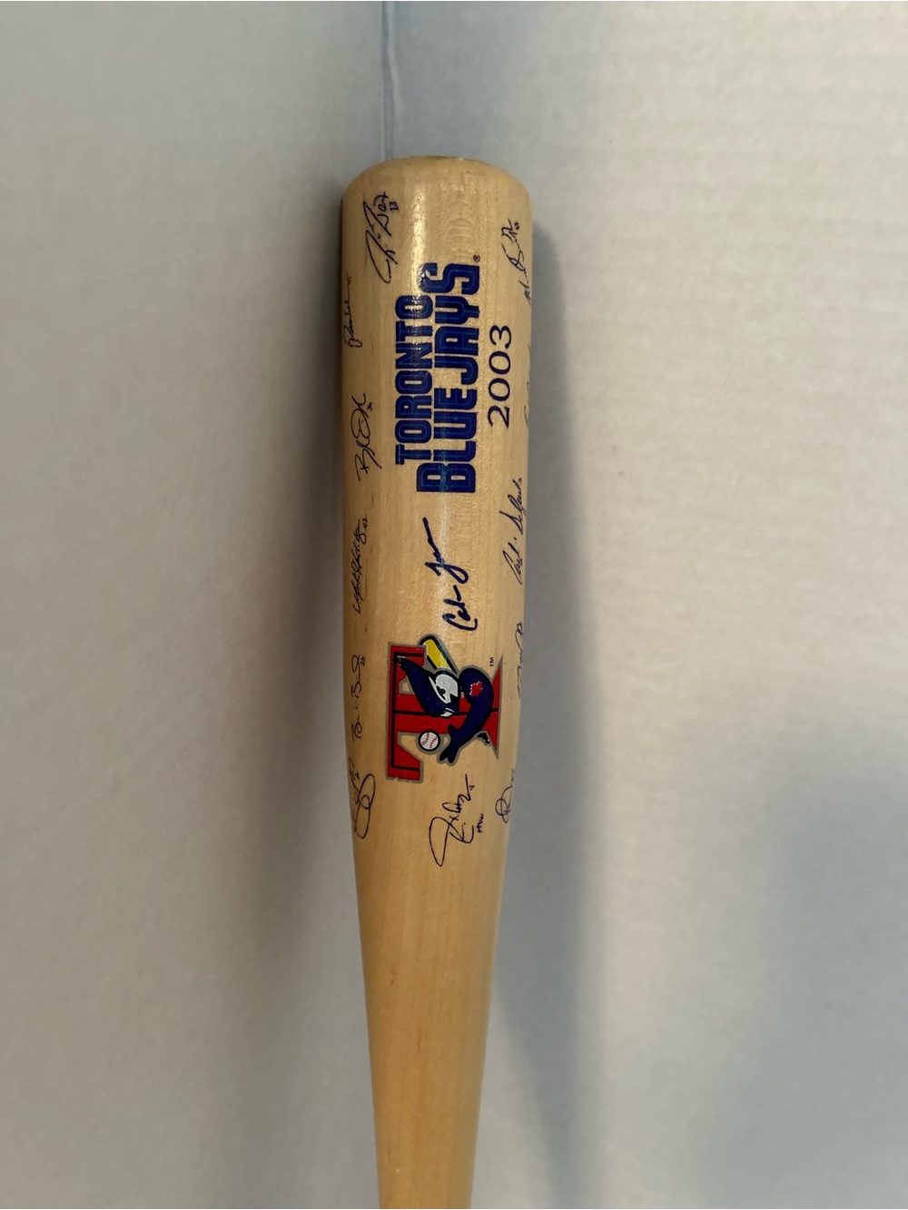 MLB Toronto Blue Jays 2003 Wood Kids Bat with Team Graphics - Natural, Blue, Red